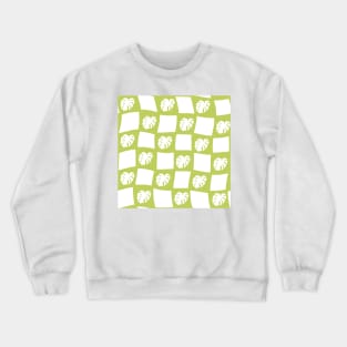 Large Monstera Deliciosa Leaf Checker Board - lime green Crewneck Sweatshirt